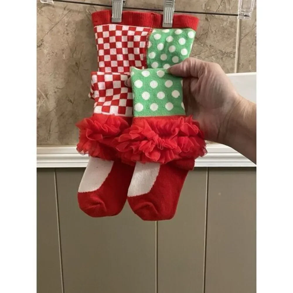 Christmas Tights Red Green Ruffles‎ Baby Size 2T/3T
